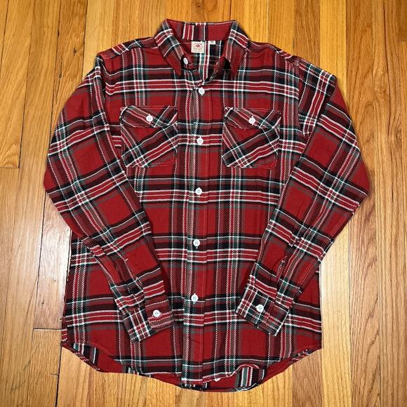 Sugar Cane Japan Button Down Flannel Shirt Red Soft Twill Check Plaid Sz Large - Picture 2 of 12